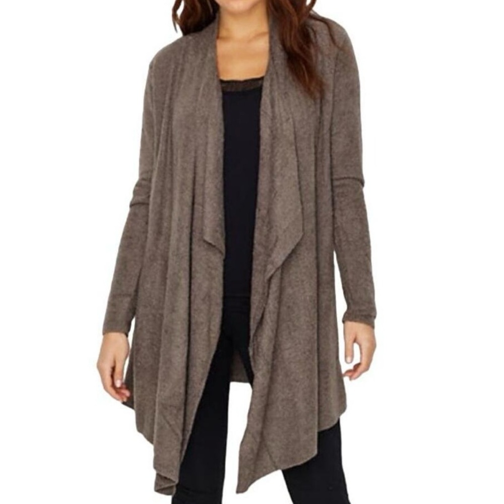 Barefoot Dreams‎ Bamboo Chic Lite Knit Drape Cardigan Sweater Brown Small Medium